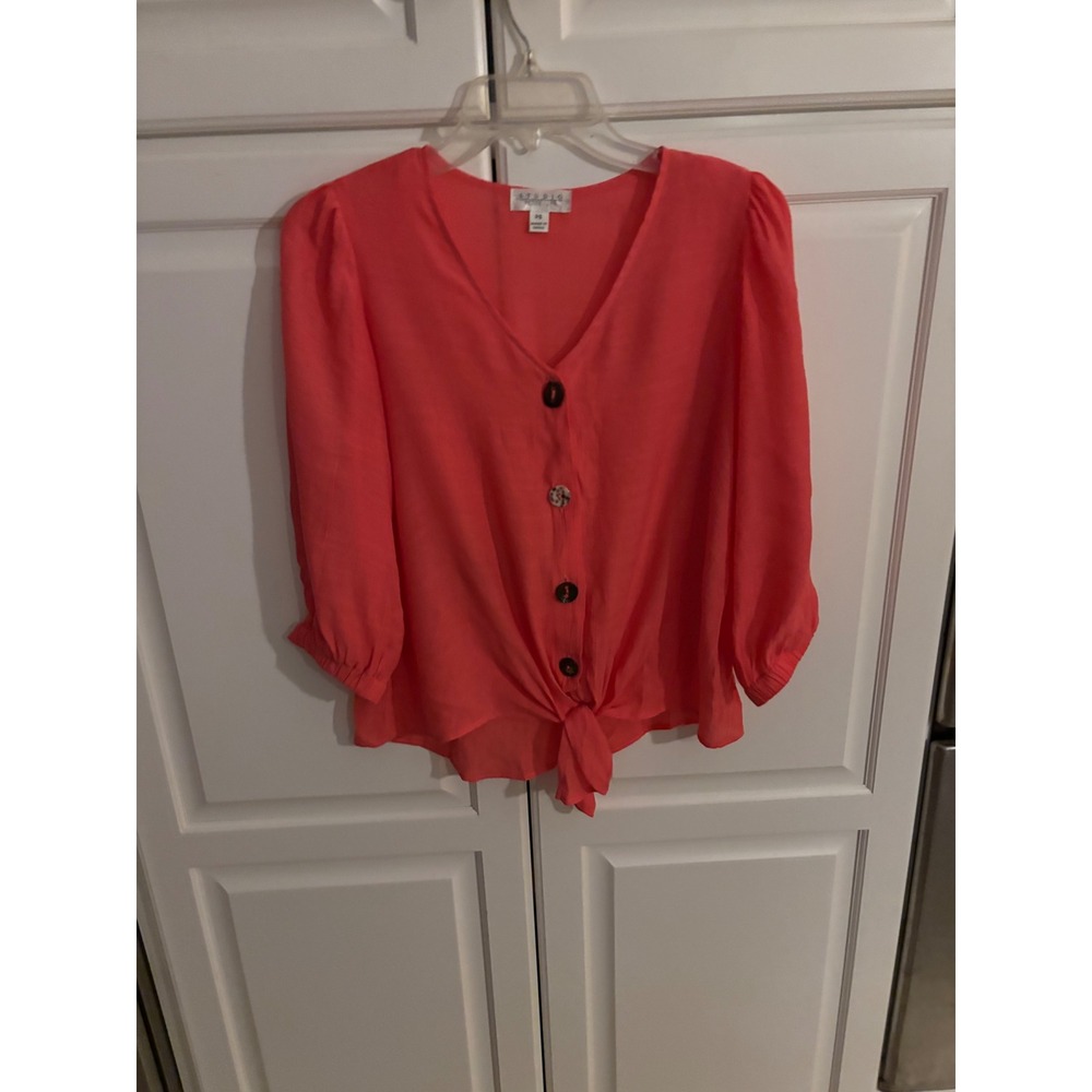 Studio Petite JPR Coral Pink Tie Front Button Up Blouse‎ 3/4 Sleeve PS